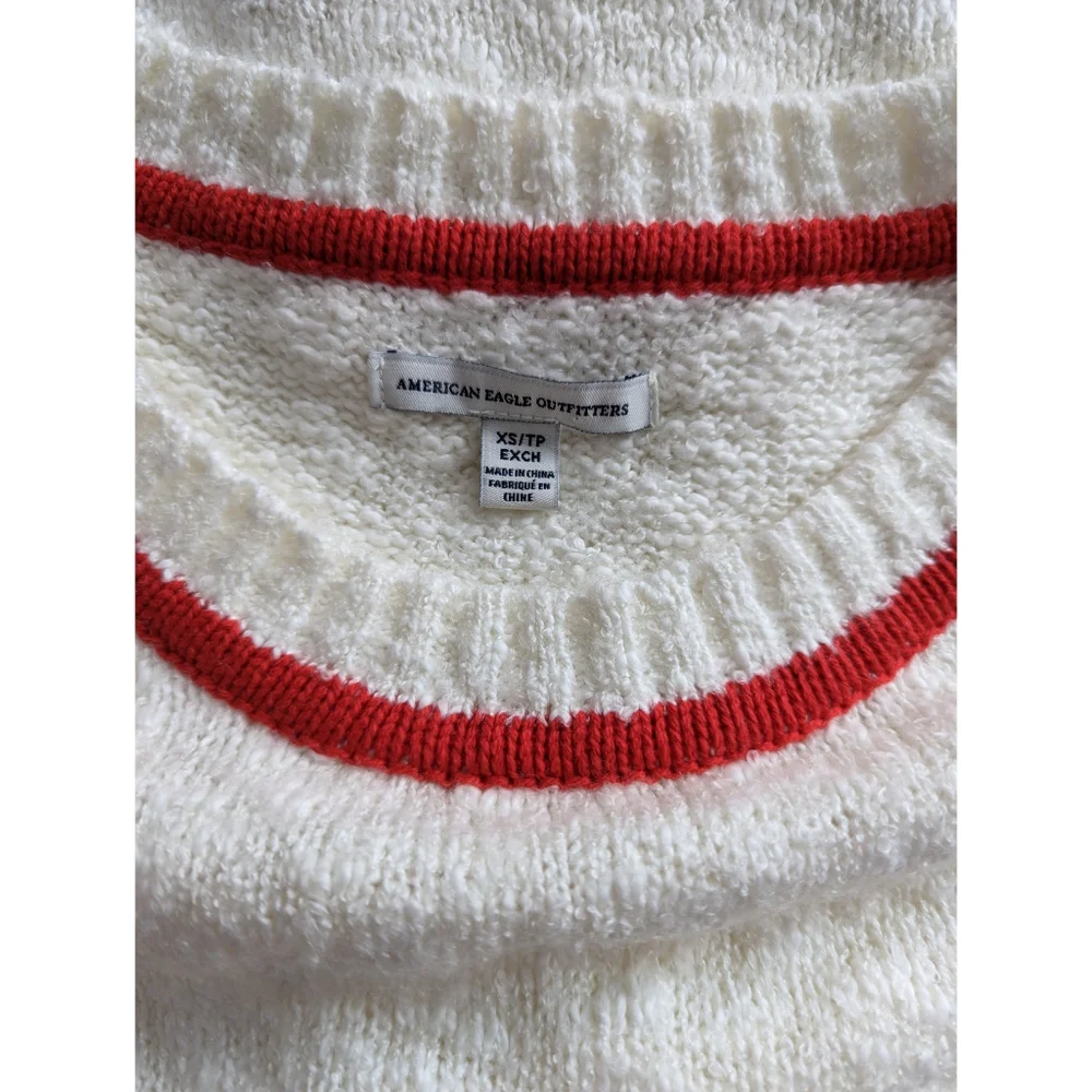 American Eagle Outfitters White Sweater with Red and Blue Stripes XS